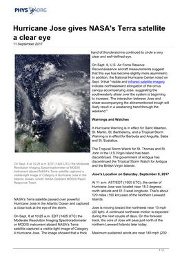 Hurricane Jose Gives NASA's Terra Satellite a Clear Eye 11 September 2017