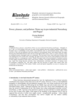 Power, Pleasure, and Pollution: Water Use in Pre-Industrial Nuremberg
