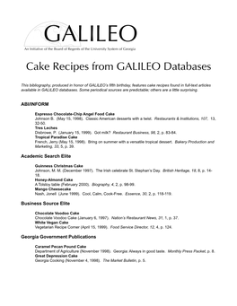 Cake Recipes from GALILEO Databases