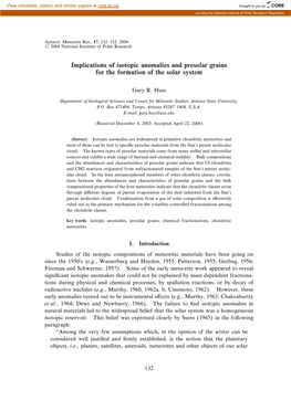 Implications of Isotopic Anomalies and Presolar Grains for the Formation of the Solar System