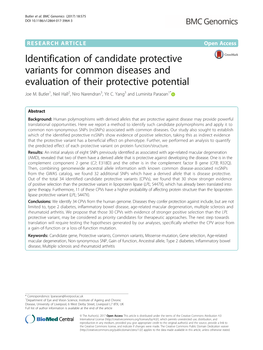Identification of Candidate Protective Variants for Common Diseases and Evaluation of Their Protective Potential Joe M