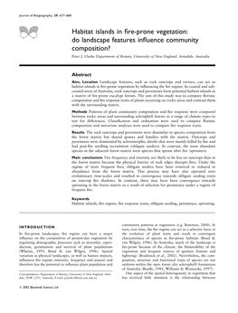 Habitat Islands in Fire-Prone Vegetation: Do Landscape Features