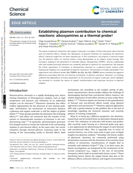 Establishing Plasmon Contribution to Chemical Reactions: Alkoxyamines As a Thermal Probe† Cite This: Chem