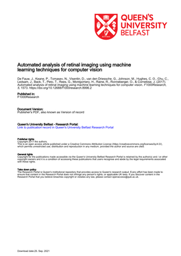 Automated Analysis of Retinal Imaging Using Machine Learning Techniques for Computer Vision