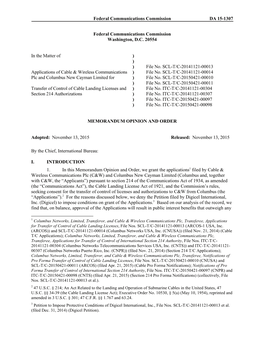 Federal Communications Commission DA 15-1307 Federal Communications Commission Washington, D.C. 20554 in the Matter of Applicati