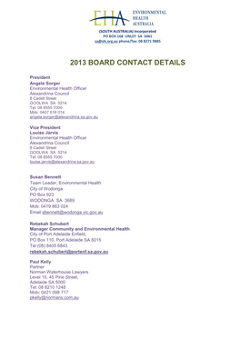 2013 Board Contact Details