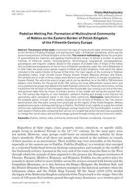 Podolian Melting Pot: Formation of Multicultural Community of Nobles on the Eastern Border of Polish Kingdom of the Fifteenth Century Europe