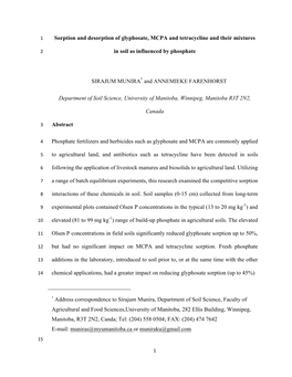 Sorption and Desorption of Glyphosate, MCPA and Tetracycline and Their Mixtures