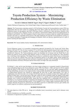 Toyota Production System – Maximizing Production Efficiency by Waste Elimination