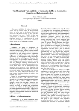 The Threat and Vulnerabilities of Submarine Cables in Information Security and Telecommunication