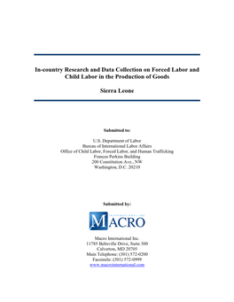 In-Country Research and Data Collection on Forced Labor and Child Labor in the Production of Goods