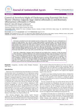 Control of Ascochyta Blight of Chickenpea Using Essential Oils