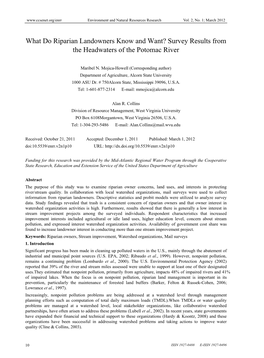 What Do Riparian Landowners Know and Want? Survey Results from the Headwaters of the Potomac River