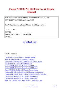 Canon NP6020 NP 6020 Service & Repair Manual