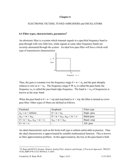 Chapter 6 ELECTRONIC FILTERS, TUNED AMPLIFIERS And