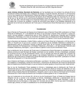 “Acuerdo De Distribución De Los Fondos III Y IV Para El Ejercicio Fiscal 2020” Periódico Oficial No