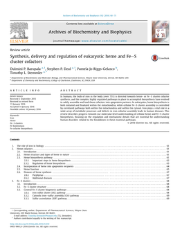 Synthesis, Delivery and Regulation of Eukaryotic Heme and Fees Cluster Cofactors