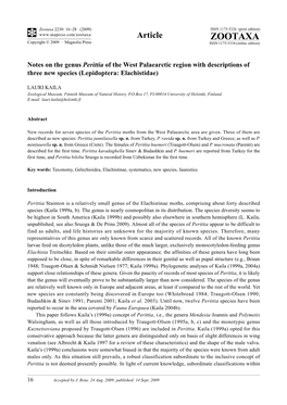 Zootaxa, Notes on the Genus Perittia of the West Palaearctic Region with Descriptions of Three New Species