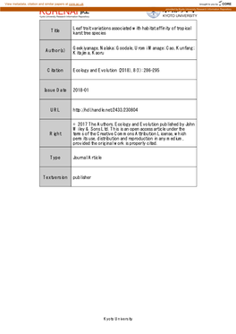 Title Leaf Trait Variations Associated with Habitat Affinity Of