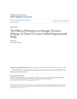 The Effects of Emotions on Strategic Decision-Making: a China-U.S