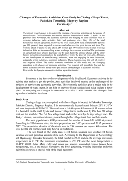 Changes of Economic Activities: Case Study in Chaing Village Tract, Pakokku Township, Magway Region Yin Yin Aye1