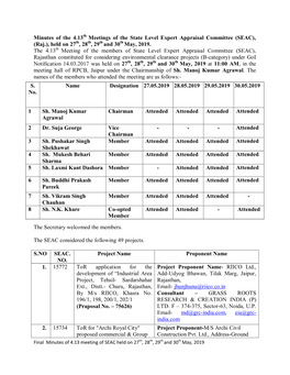 (SEAC), (Raj.), Held on 27 , 28 , 29 and 30 May, 2019