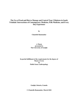 The Use of Food and Diet to Manage and Control Type 2 Diabetes in South Trinidad: Intersections of Contemporary Medicine, Folk Medicine, and Every Day Experience