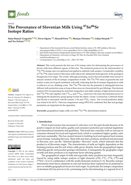 The Provenance of Slovenian Milk Using 87Sr/86Sr Isotope Ratios