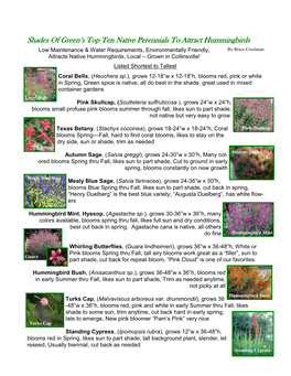 Shades of Green's Top Ten Native Perennials to Attract Hummingbirds