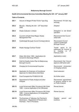 HES.325 23Rd January 2007 JM/Jmc Ballymoney Borough Council