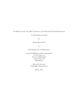 On Elliptic Curves, the ABC Conjecture, and Polynomial Threshold Functions