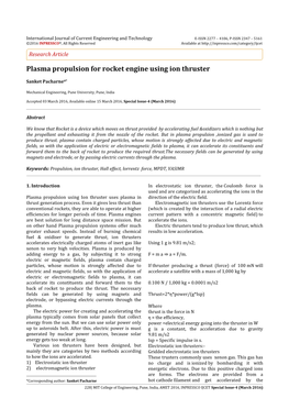 Plasma Propulsion for Rocket Engine Using Ion Thruster