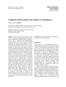 Comparative Floral Anatomy and Ontogeny in Magnoliaceae