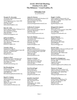 AAAL 2014 Fall Meeting Attendee List