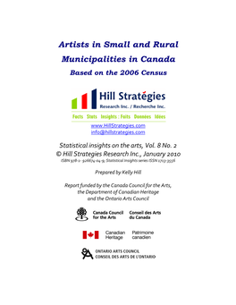 Artists in Small and Rural Municipalities in Canada Based on the 2006 Census