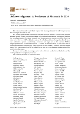 Acknowledgement to Reviewers of Materials in 2016
