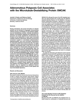 Adenomatous Polyposis Coli Associates with the Microtubule-Destabilizing Protein XMCAK