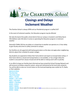 Closings and Delays Inclement Weather