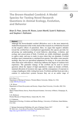 The Brown-Headed Cowbird: a Model Species for Testing Novel Research 9 Questions in Animal Ecology, Evolution, and Behavior