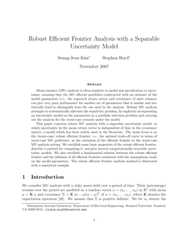 Robust Efficient Frontier Analysis with a Separable Uncertainty Model