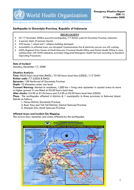 WHO Indonesia Earthquake in Gorontalo Province, Republic Of