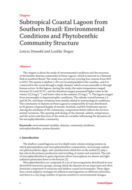 Subtropical Coastal Lagoon from Southern Brazil: Environmental Conditions and Phytobenthic Community Structure Leticia Donadel and Lezilda Torgan