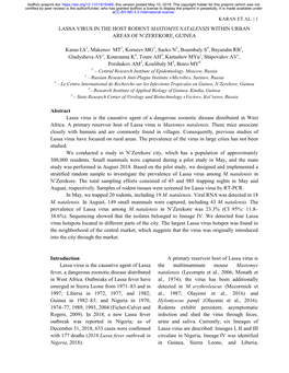 Lassa Virus in the Host Rodent Mastomys Natalensis Within Urban Areas of N’Zerekore, Guinea