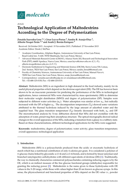 Technological Application of Maltodextrins According to the Degree of Polymerization