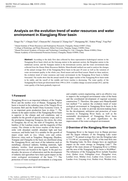 Analysis on the Evolution Trend of Water Resources and Water Environment in Xiangjiang River Basin