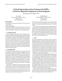 Virtual Agent Interaction Framework (VAIF): a Tool for Rapid Development of Social Agents Socially Interactive Agents Track