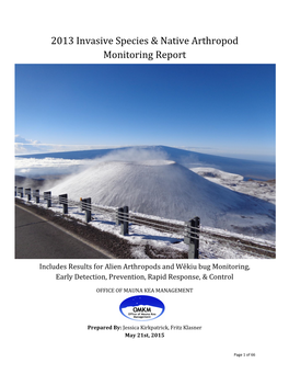 2013 Invasive Species & Native Arthropod Monitoring Report