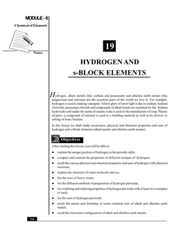 HYDROGEN and S-BLOCK ELEMENTS H