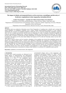 The Impact of Abiotic Environmental Factors on the Occurrence, Assemblages and Diversity of Freshwater Zooplanktons in Lake Tanganyika, Burundian Littoral