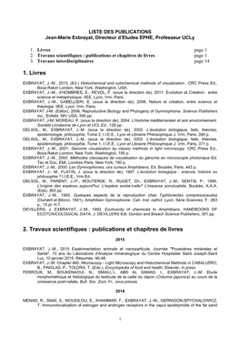 1. Livres 2. Travaux Scientifiques : Publications Et Chapitres De Livres